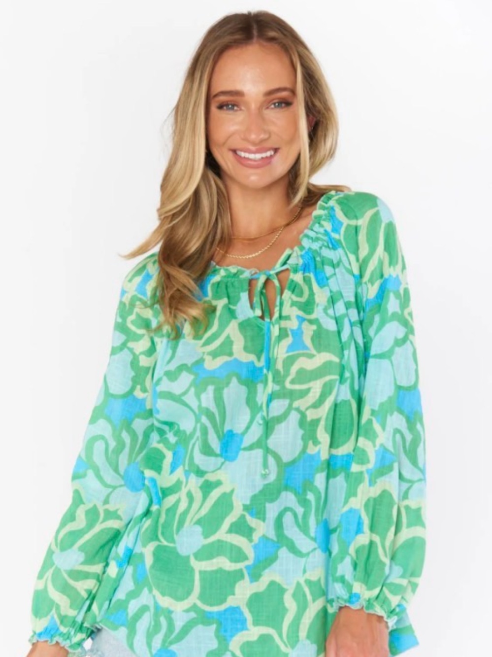 Show Me Your Mumu Small Margo Tunic in vibrant "Abstract Poppy Multi" green/blu - Picture 2 of 11